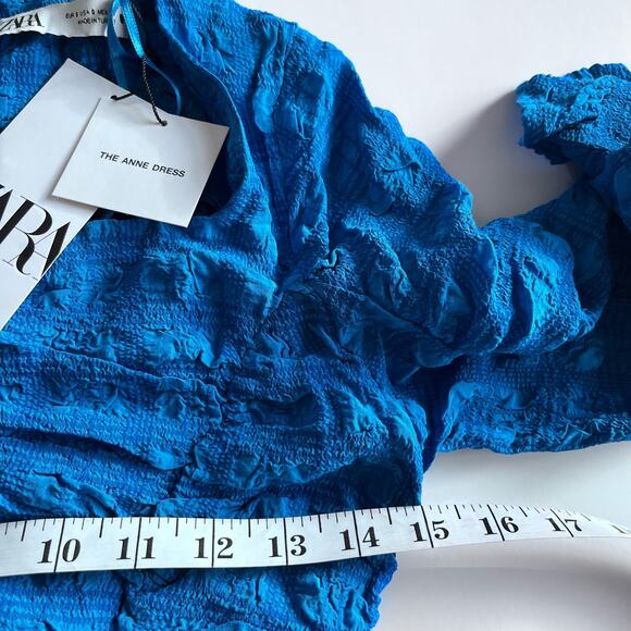 Zara Bright Blue Ruched Bodycon Midi Dress Bloggers Favorite Size S - Picture 10 of 12